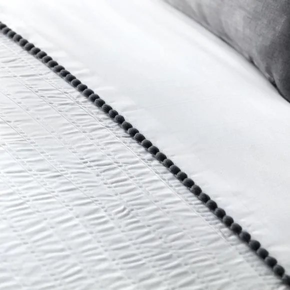 Serene Pom Pom Duvet Cover and Pillowcase Set Grey 2