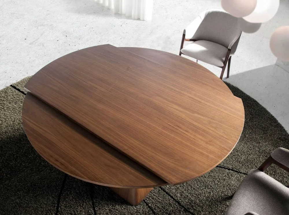 Angel Cerda Model Round Walnut Veneer Extending Dining Table 4