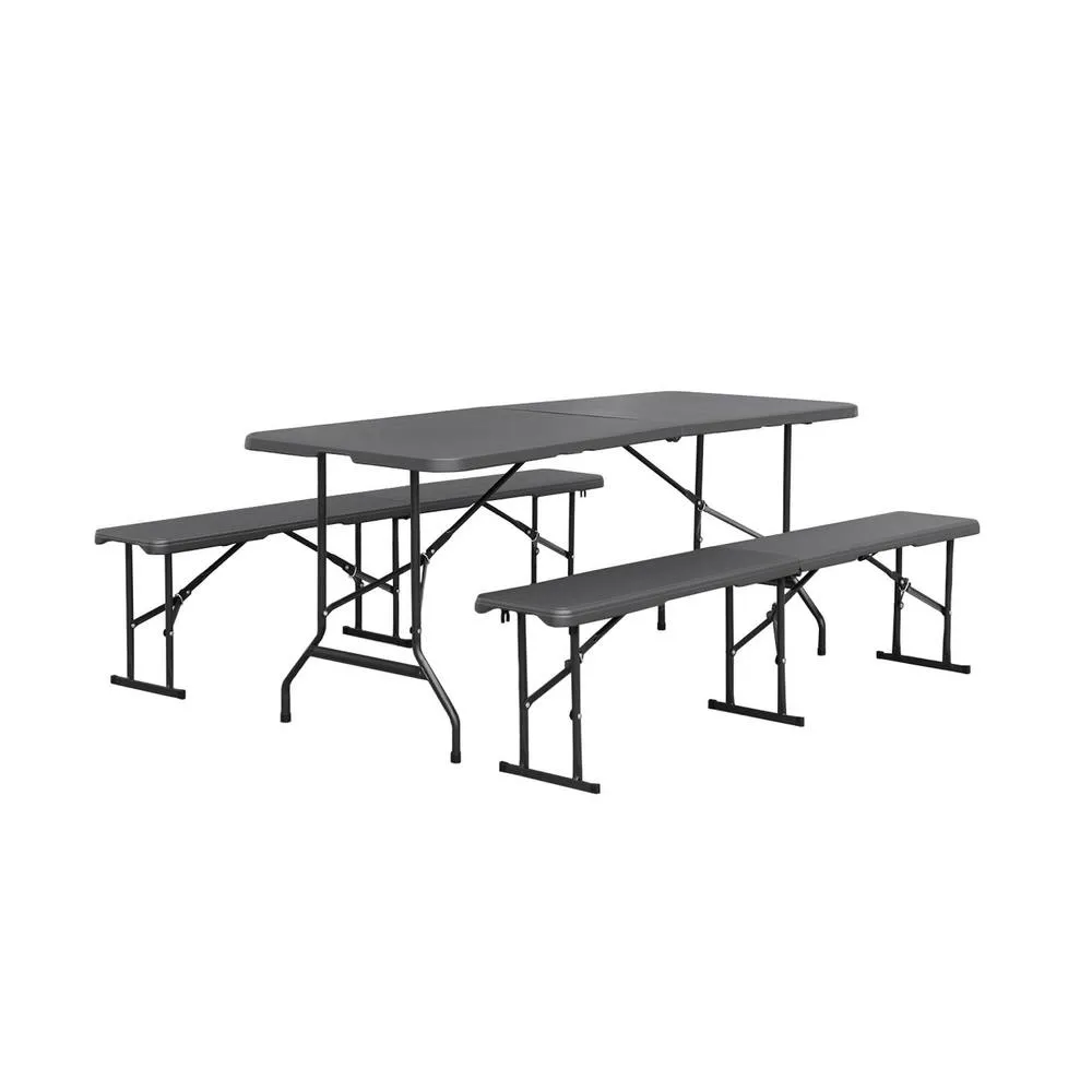 sweeek Foldable plastic reception table with bench in Dark Grey 2