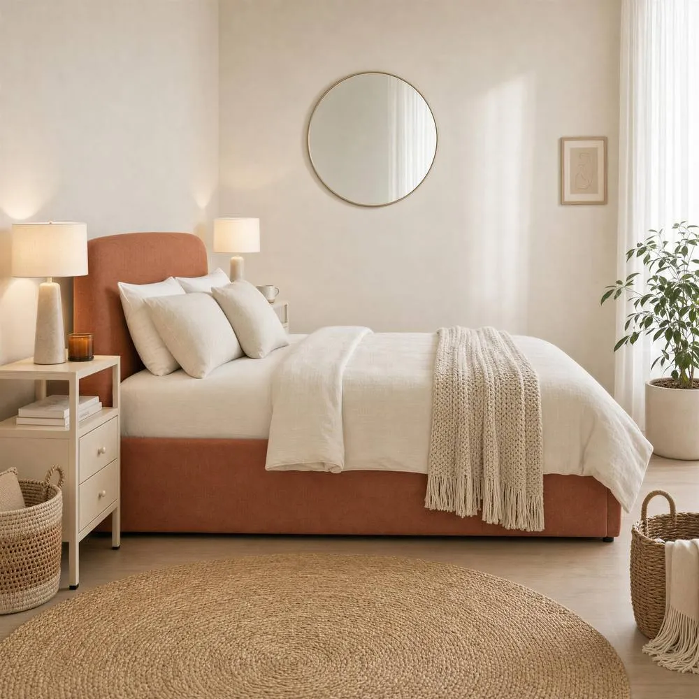 FurnitureboxUK Amelie Fabric Ottoman Bed Frame in Orange 4
