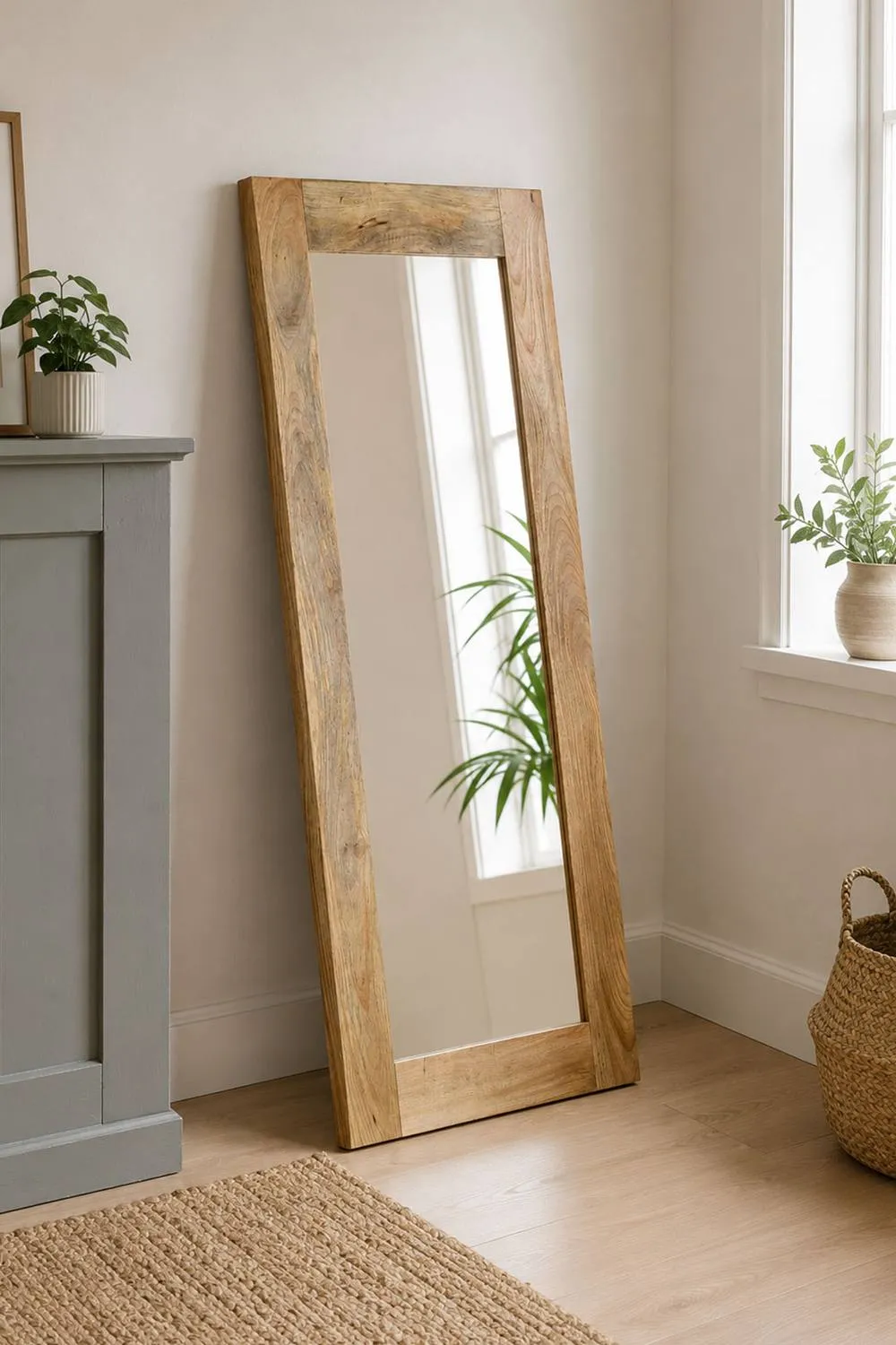 IH Design Charlbury Extra Long Mango Wood Wall Mirror 140cm in Natural