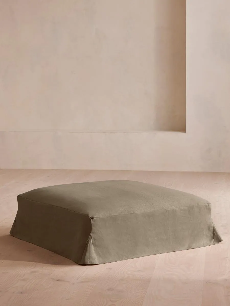 Roma Square Ottoman, Linen, Sage