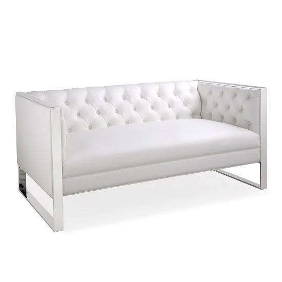 Celestia Square Edge Leather Sofa In White