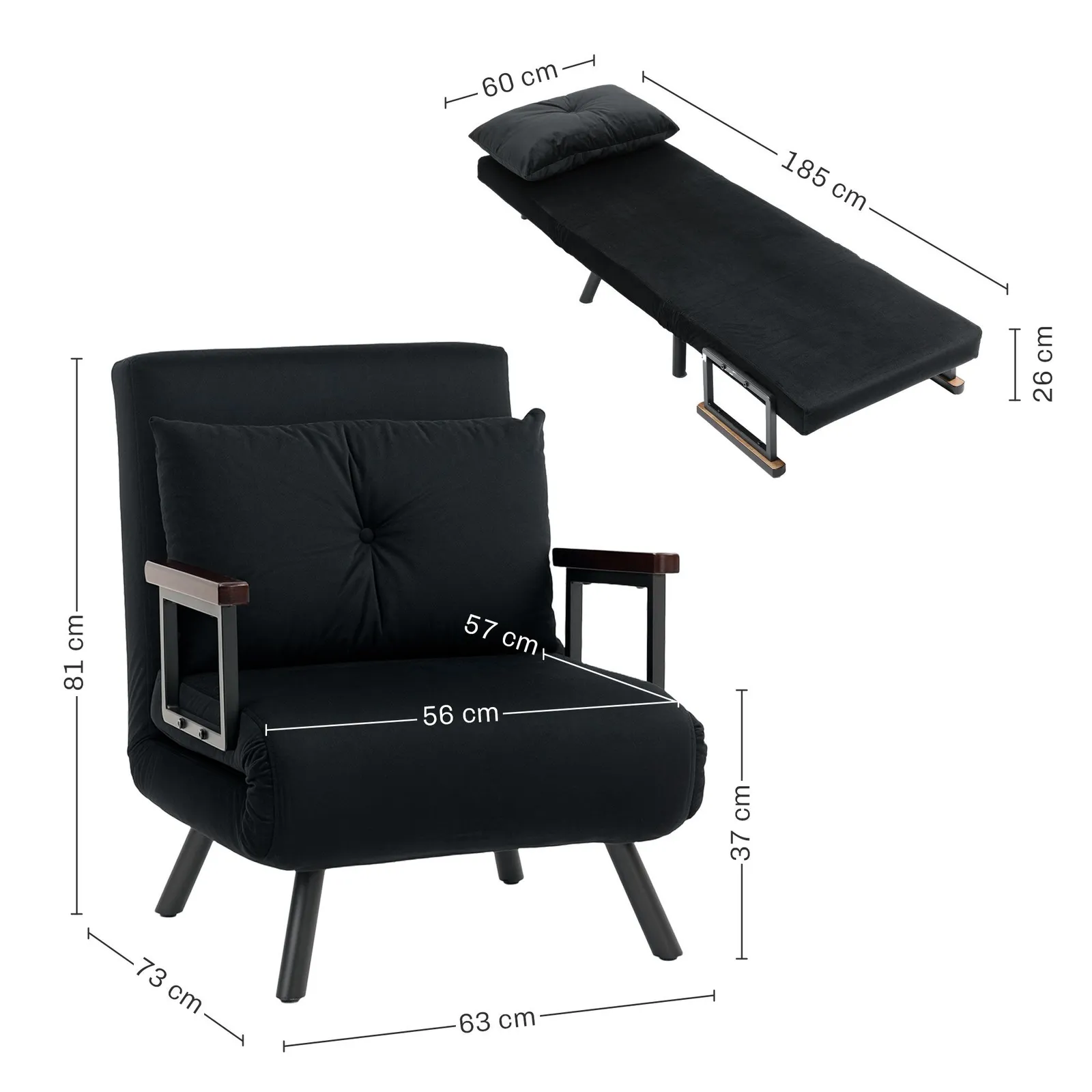 HOMCOM Click Clack Single Chair Bed Settee for Living Room in Black 3
