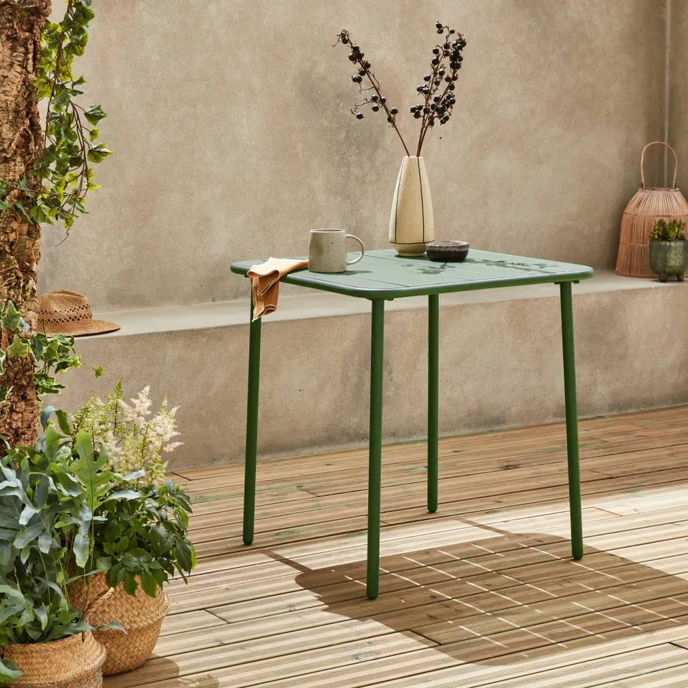 sweeek 2-seater Square Steel Garden Table in Green 2