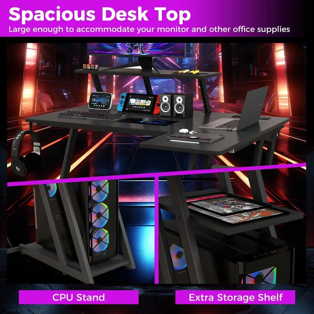 Costway L-Shaped Gaming Desk with Outlets & USB Ports Small Computer Desk in Black 6