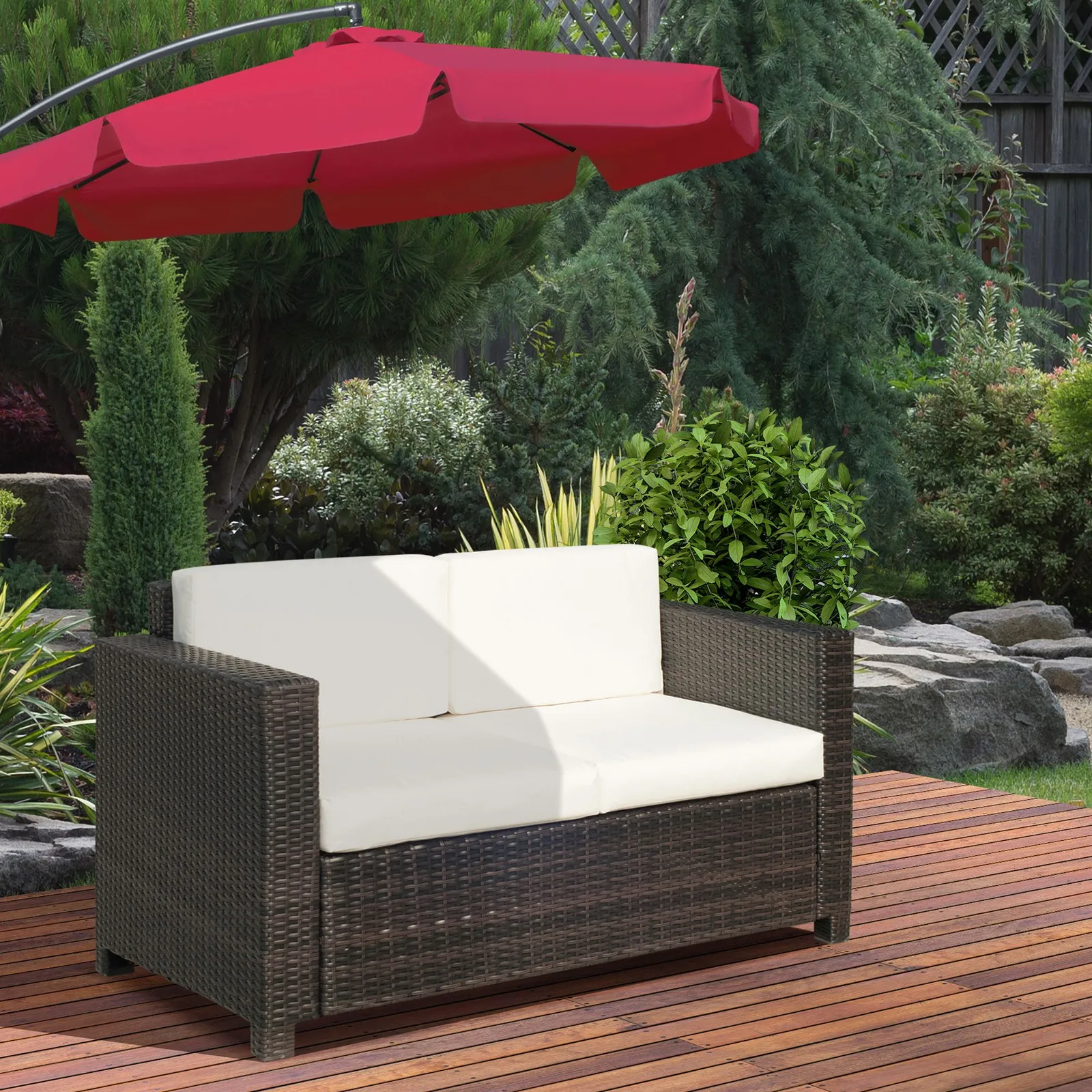 OUTSUNNY Rattan Wicker 2-seat Sofa Loveseat Padded Garden Furniture Brown