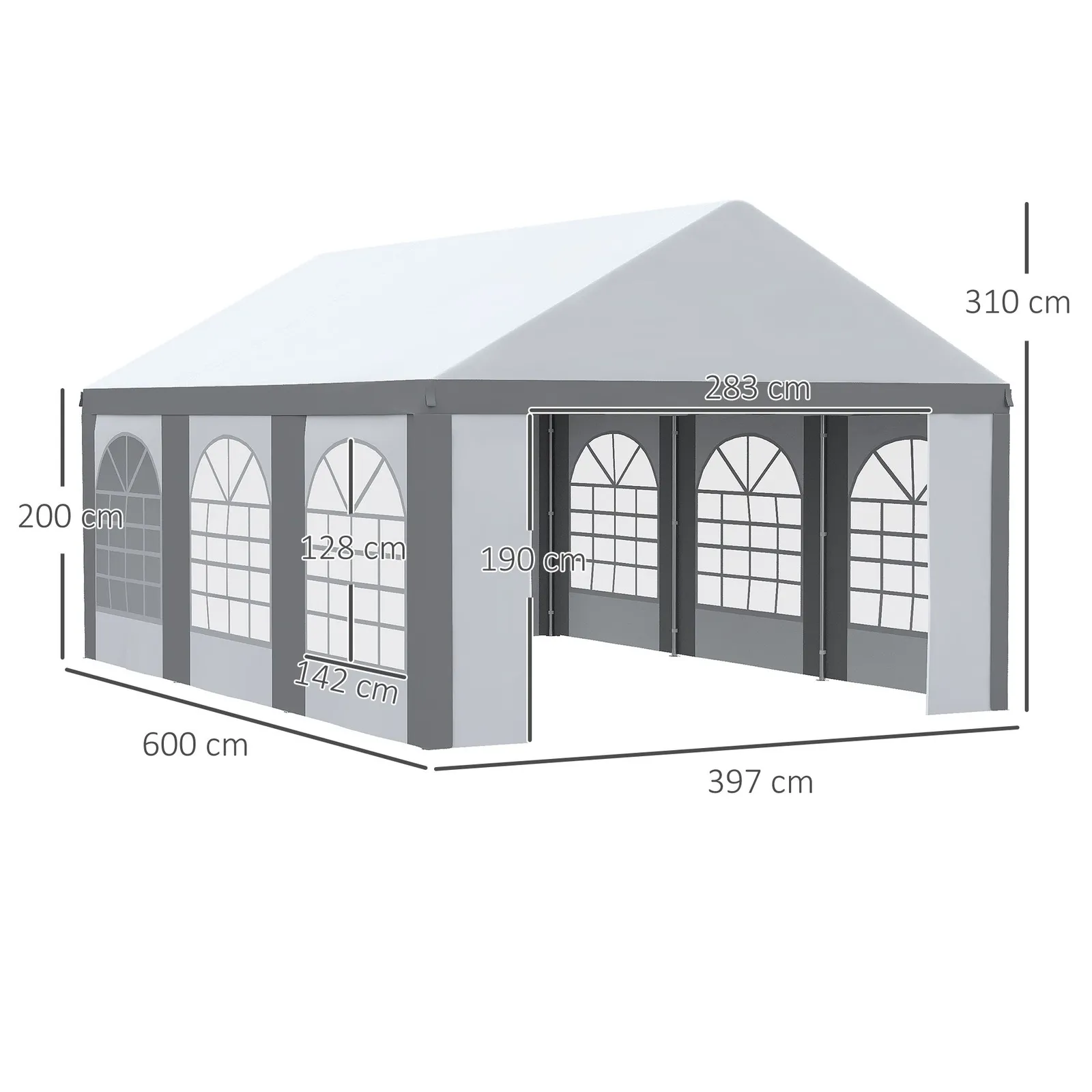 OUTSUNNY Party Tent, Marquee Gazebo with Sides, Windows & Double Doors in Grey 3