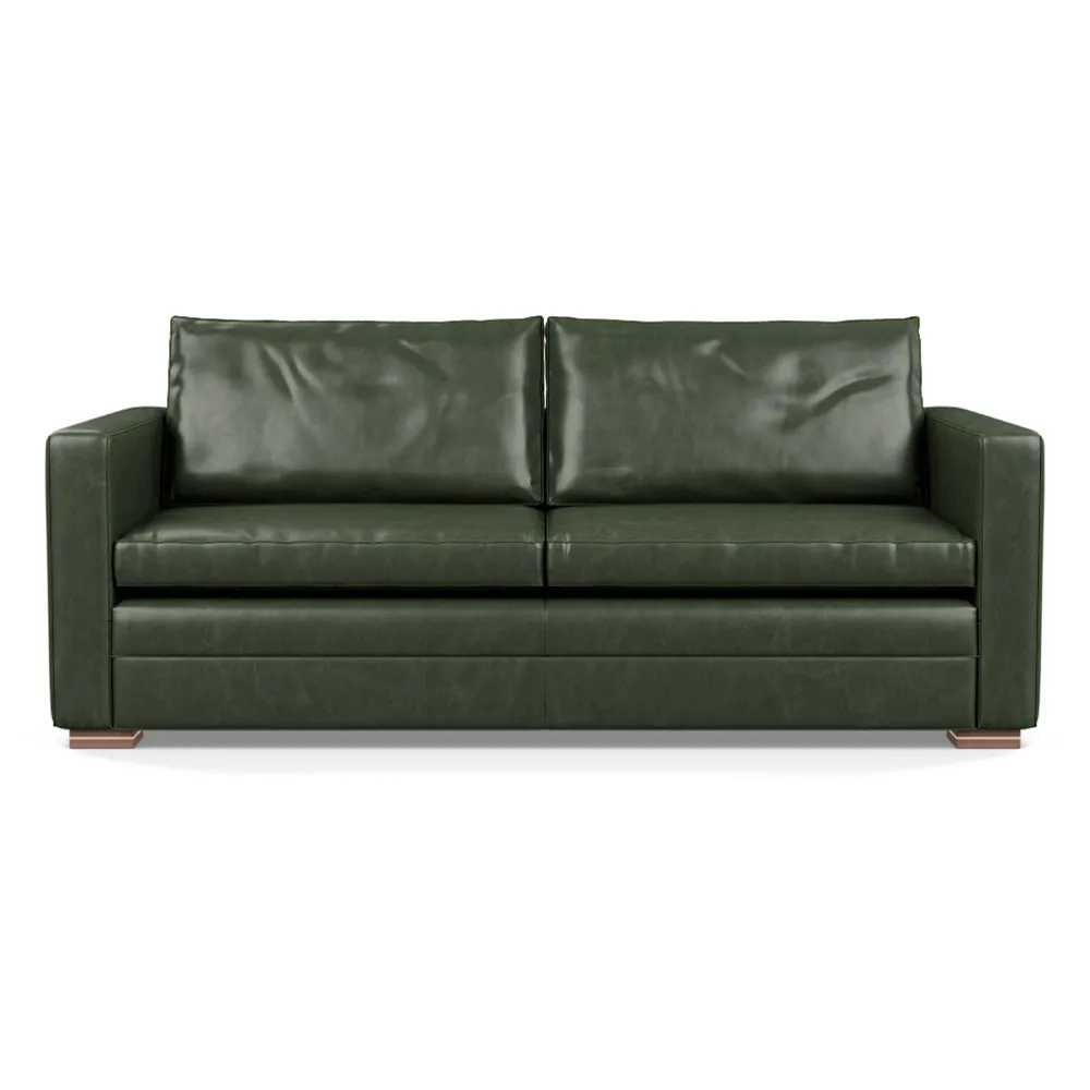 Heal's Palermo 3 Seater Sofa Stonewash Leather Vintage Green 278 Brass and Walnut Feet 1