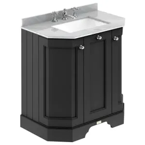 Bayswater Victrion Matt Black Angled Traditional Freestanding Vanity Unit & Grey Marble Top Basin - 750mm