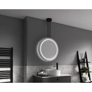 Auckland Dual Sided Colour Changing Matt Black Round LED Hanging Mirror - 600mm 2