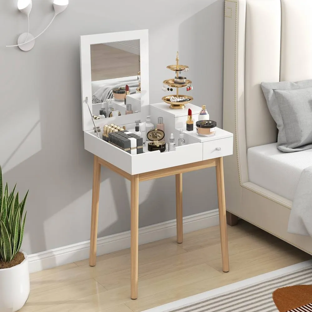 HOMCOM Dressing Table Desk Flip up Mirror Multi purpose 2 Drawers Makeup in White 2