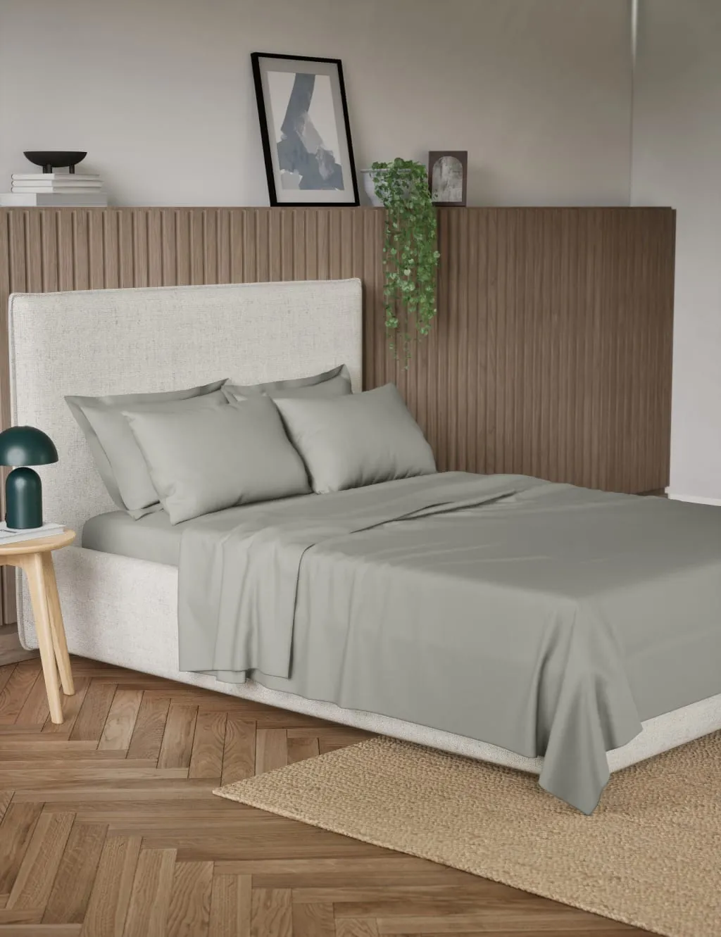 M&S Pure Cotton 300 Thread Count Flat Sheet Light Grey