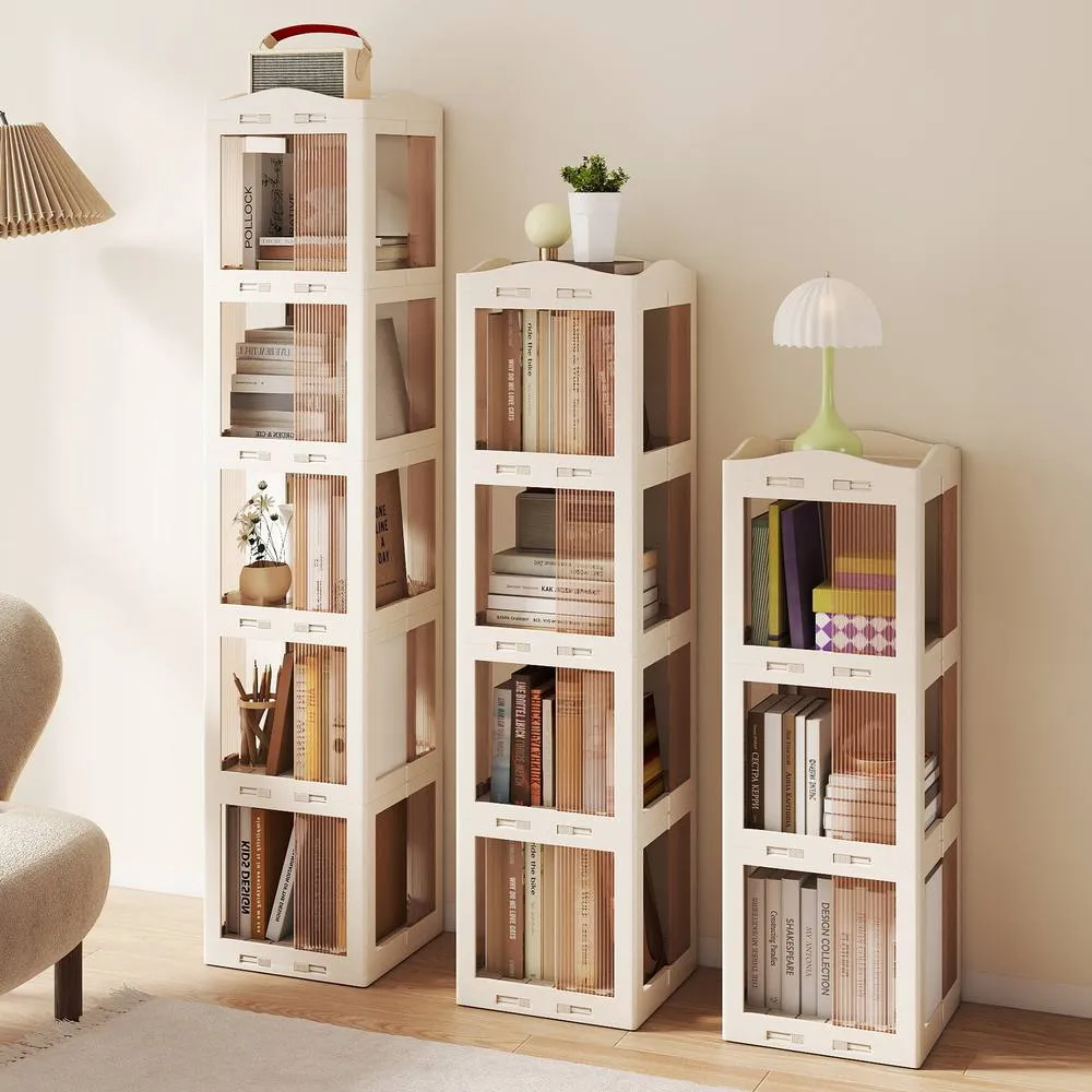 Costway 4-Tier Foldable Rotating Bookshelf Revolving Bookcase Display Shelf in White 5