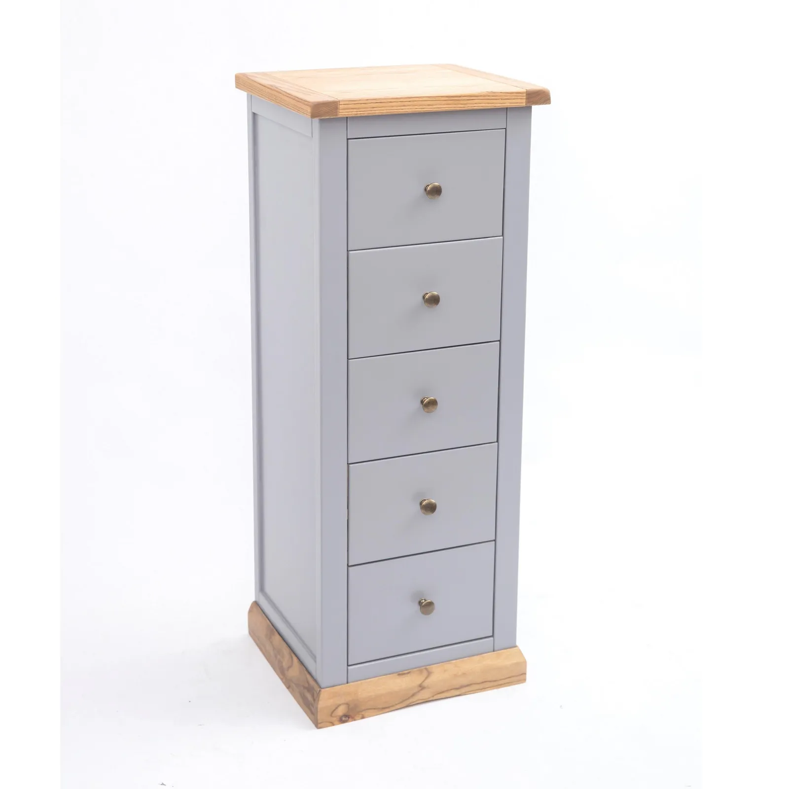 Cabinet Bits Bicarri 5 Drawer Narrow Chest of Drawers Brass Knob in Grey 3