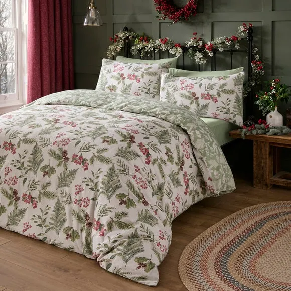 Winter Sprigs 100% Cotton Duvet Cover & Pillowcase Set 1