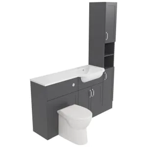 Deccado Padworth Charcoal Grey Right Hand 1500mm Fitted Tower, Vanity & Toilet Pan Unit Combination with Right Hand Basin 2