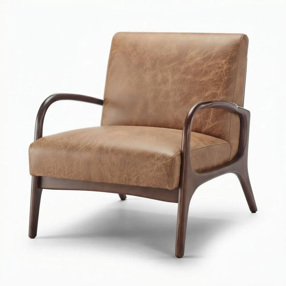 FurnitureboxUK Esmeray Tan Faux Leather Mid Century Modern Accent Chair 3