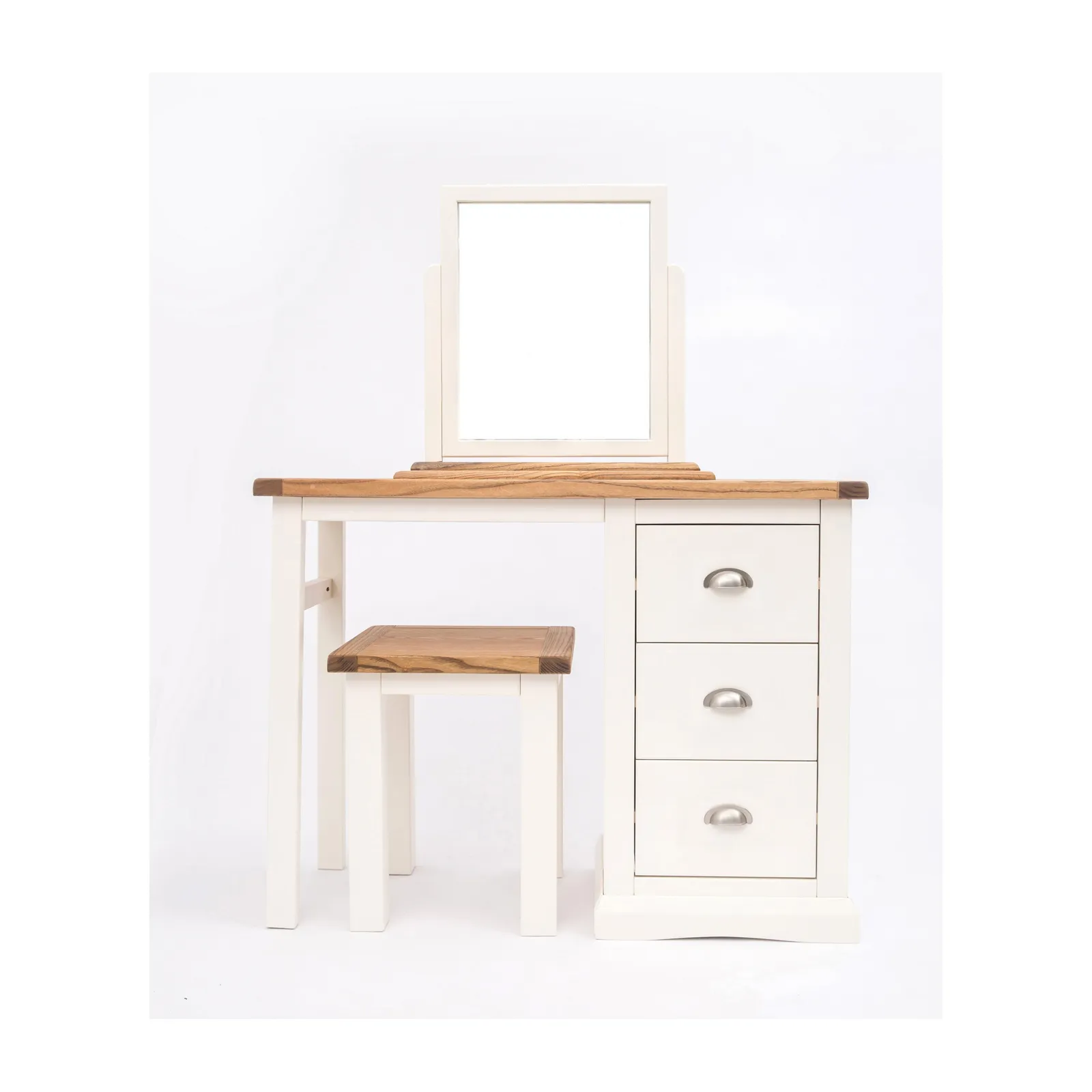 Cabinet Bits Cosenza 3 Drawer Dressing Table Set Chrome Cup Handle in Off-White