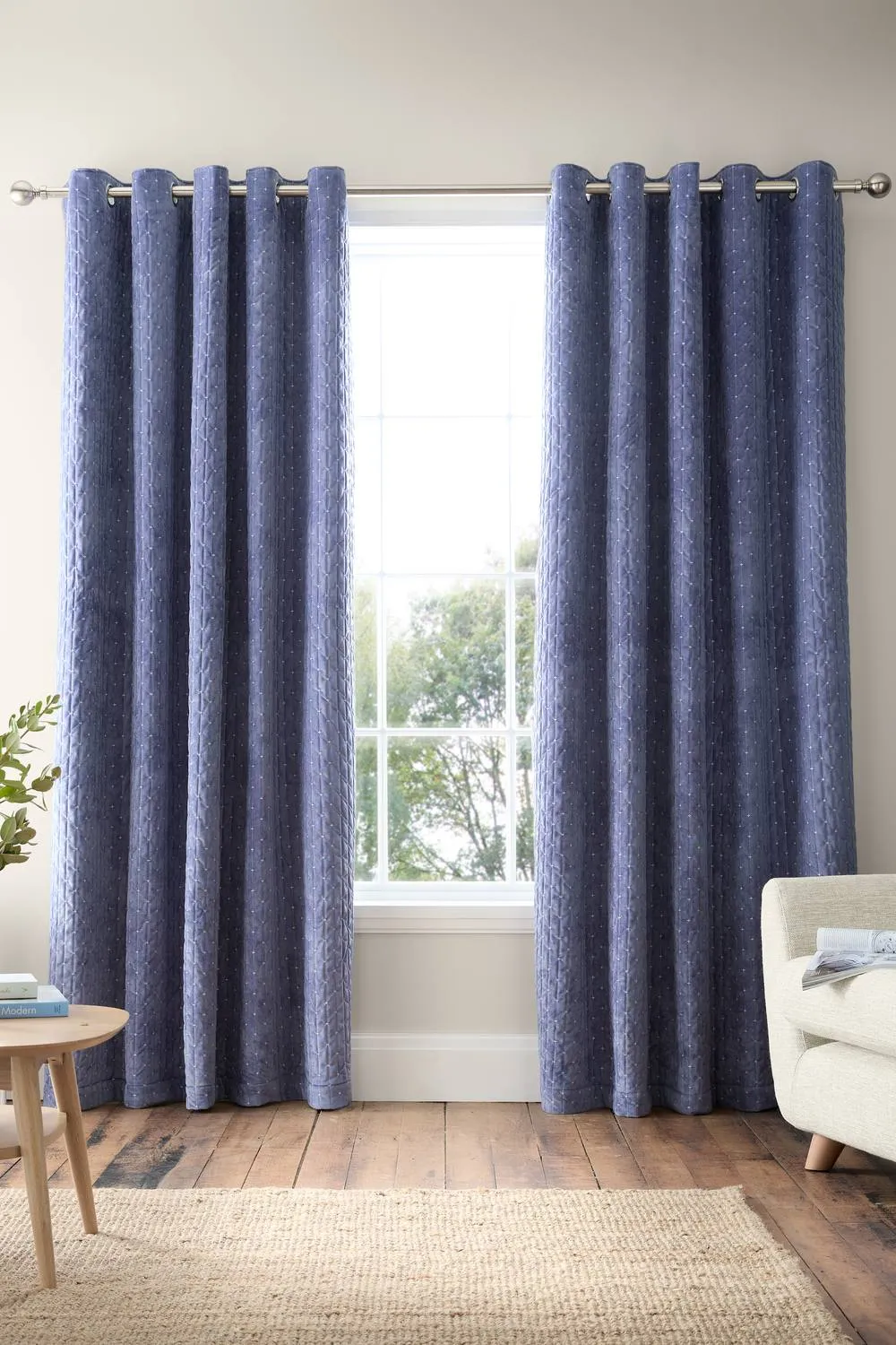Bianca 'Attica Velvet' Blackout Eyelet Curtains in Blue