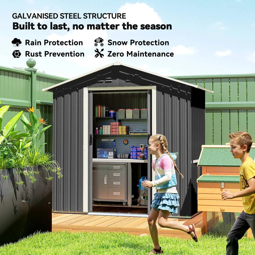OUTSUNNY 6.5x3.5ft Outdoor Metal Garden Shed for Garden, Patio, Dark Grey 4