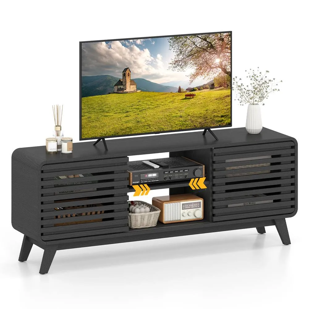 Costway TV Stand for 65" TVs Mid Century Modern Entertainment Center in Black