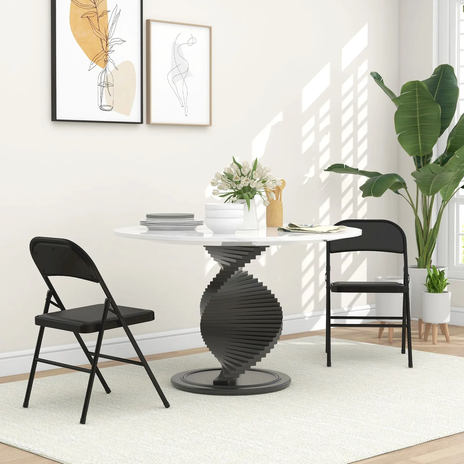 HOMCOM 2 Pack Padded Folding Chairs with Cushioned Seat & Metal Frame in Black