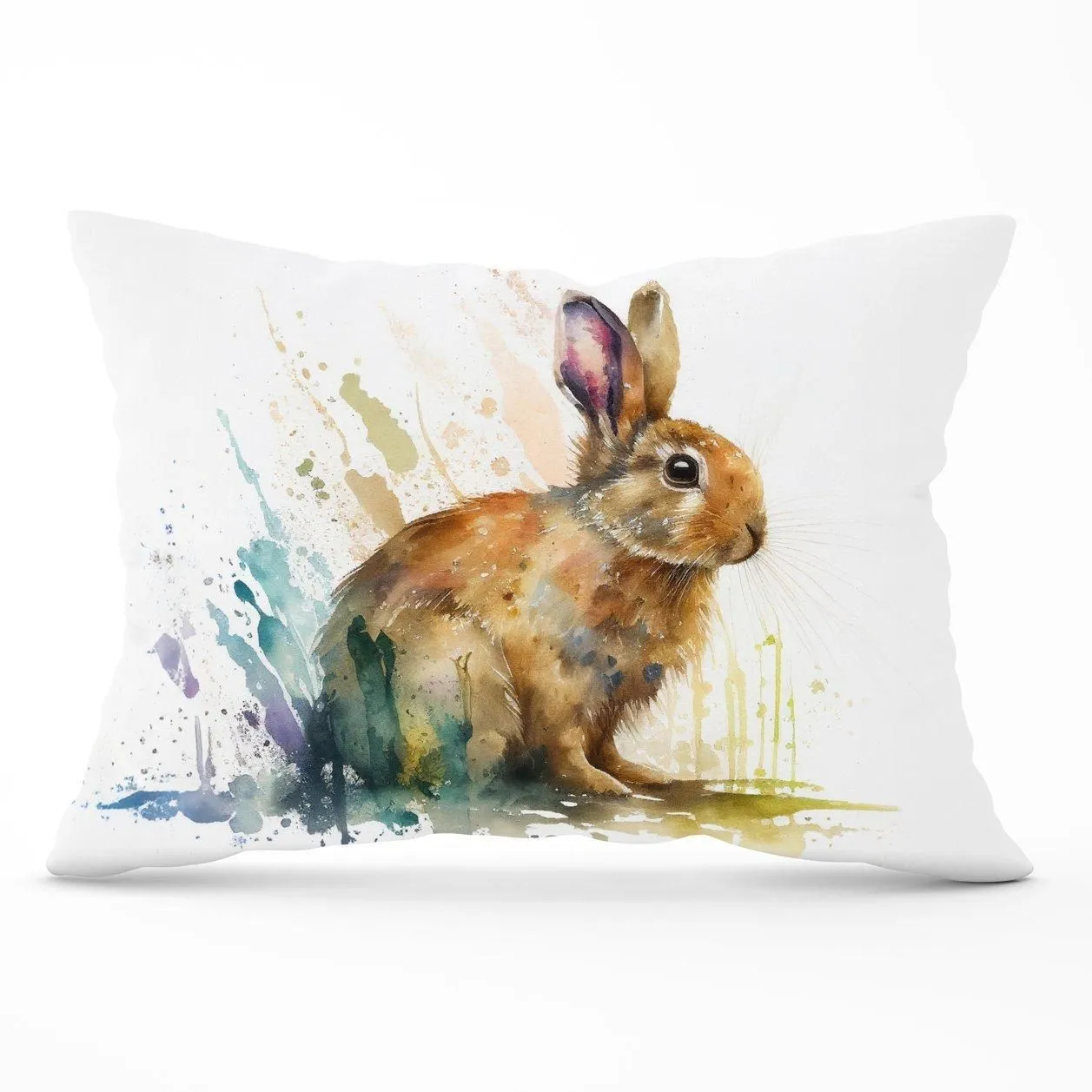 Warren Reed - Designer Rabbit Splash Watercolour Cushions in Brown