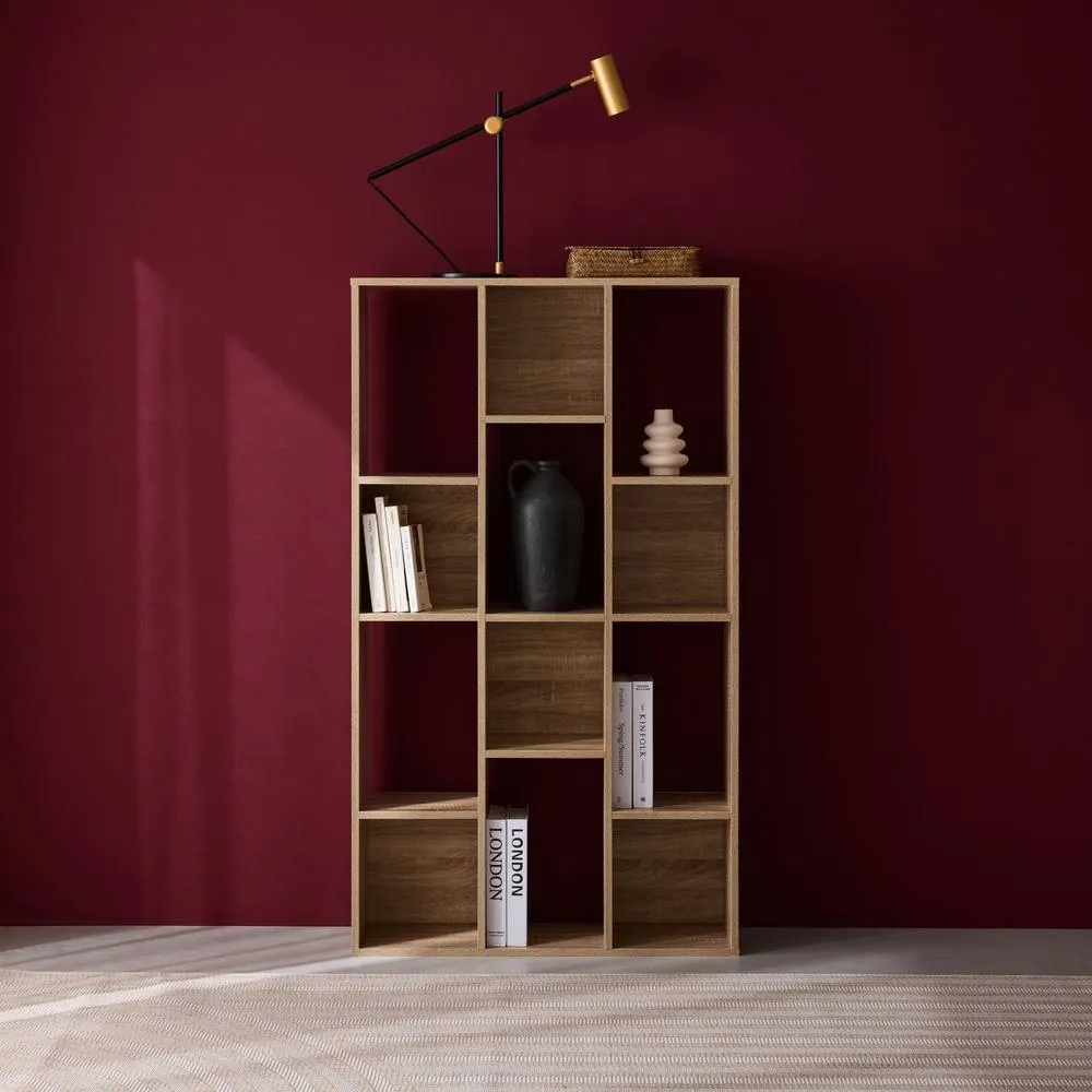 sweeek 3-shelf Bookshelf With 12 Compartments in Light Brown 4