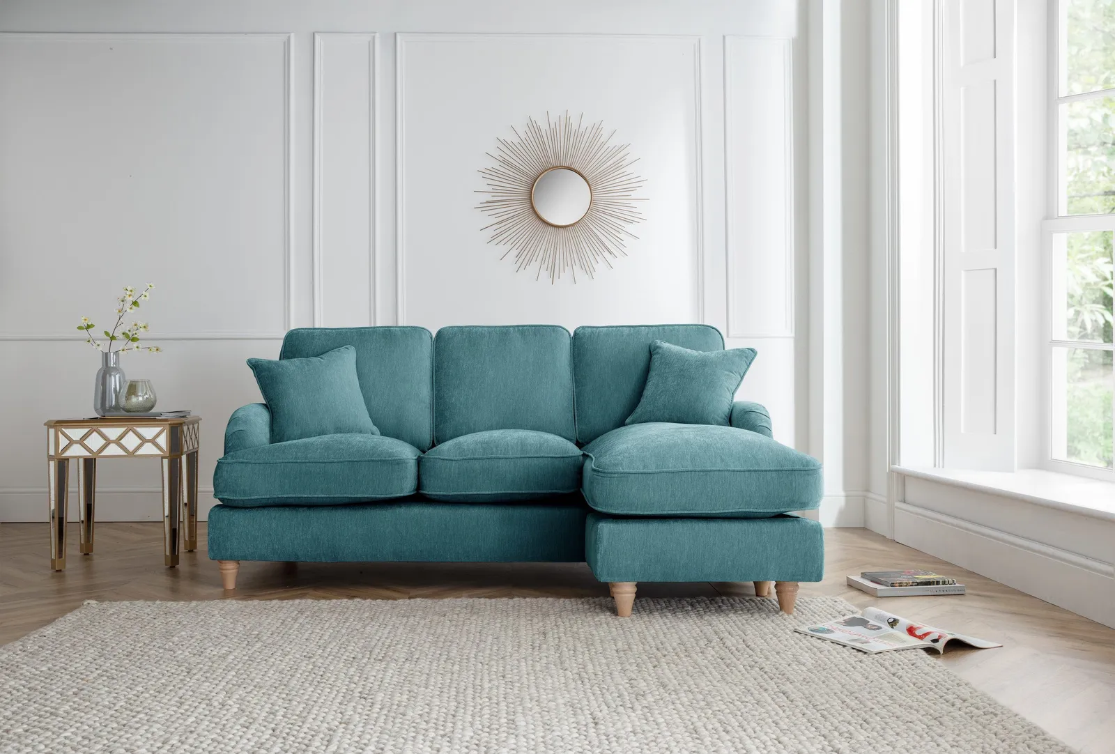 The Great Sofa Company Orla Right Hand Chaise Sofa Manhattan Charcoal in Emerald 1