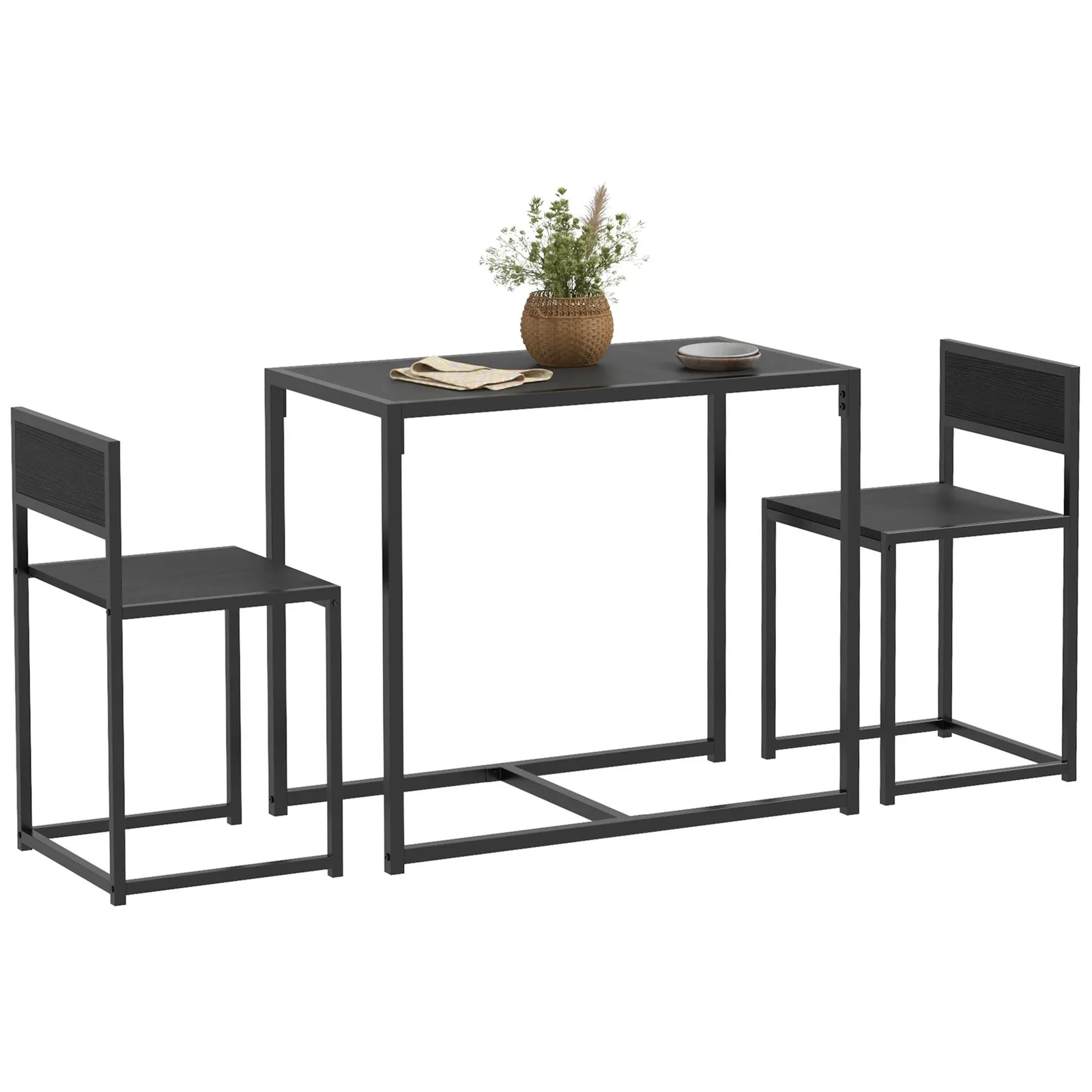 HOMCOM 3 Piece Dining Table Set with Metal Frame in Black 2