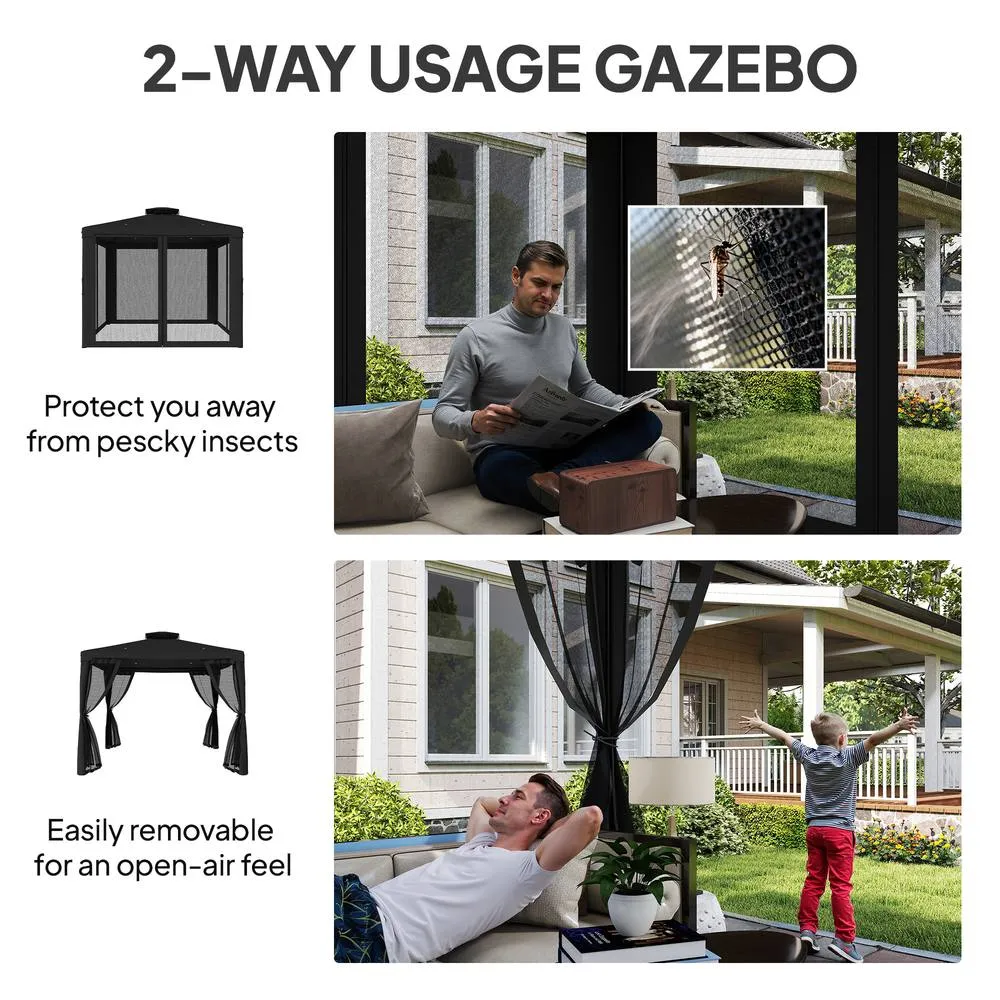 OUTSUNNY 3 x 3 m Metal Gazebo Garden Outdoor 2-Tier Roof Marquee Party Black 4