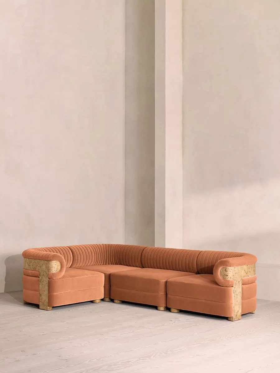 Caleb Modular L-Shape Sofa, Velvet, Antique Rose, Blonde Burl