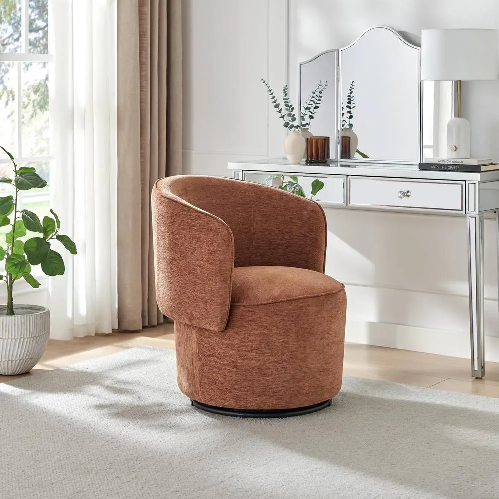 FurnitureboxUK Liode Fabric Round Swivel Accent Chair in Orange