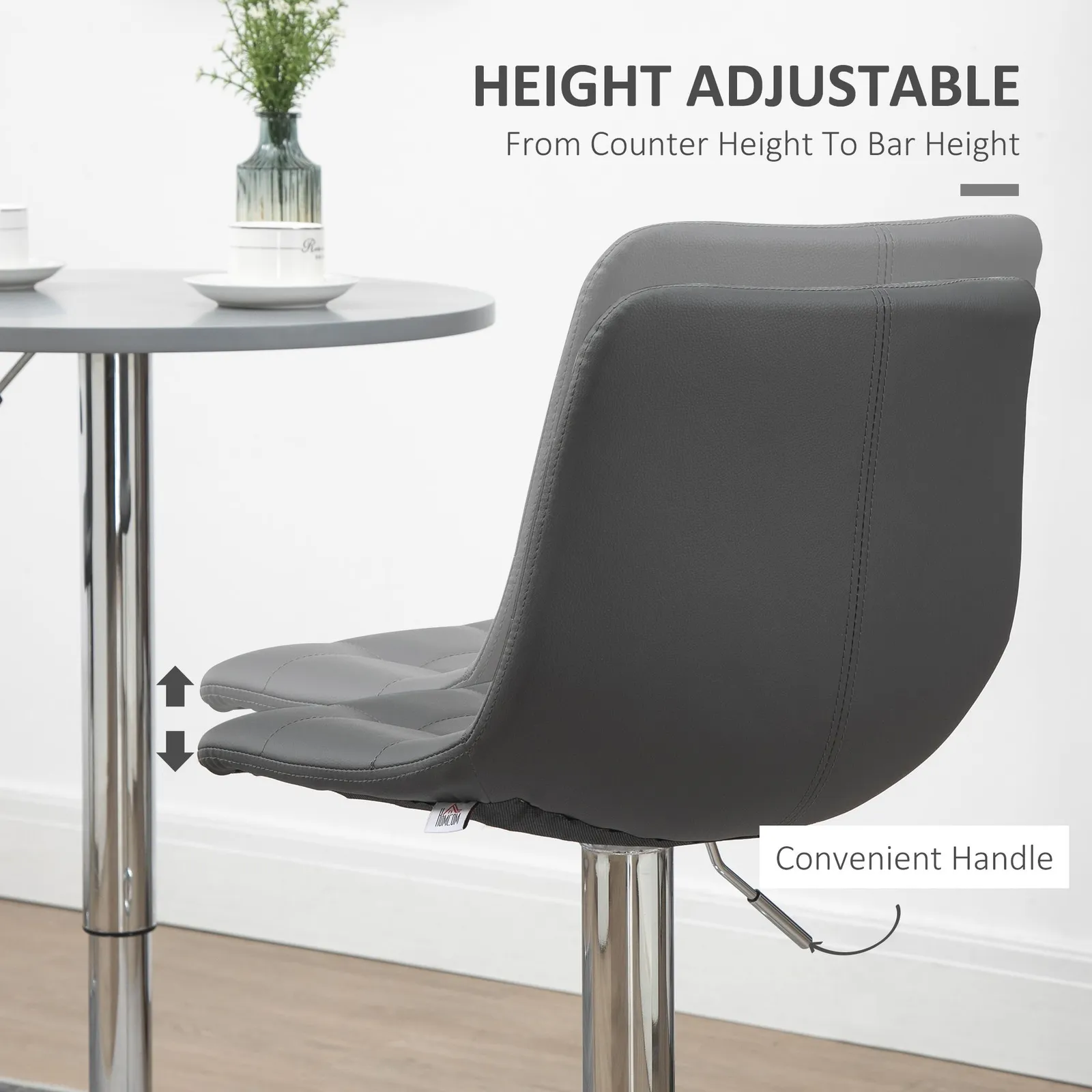 HOMCOM Stools Set of 2 Adjustable Breakfast Dining Stools for Home Kitchen in Grey 6