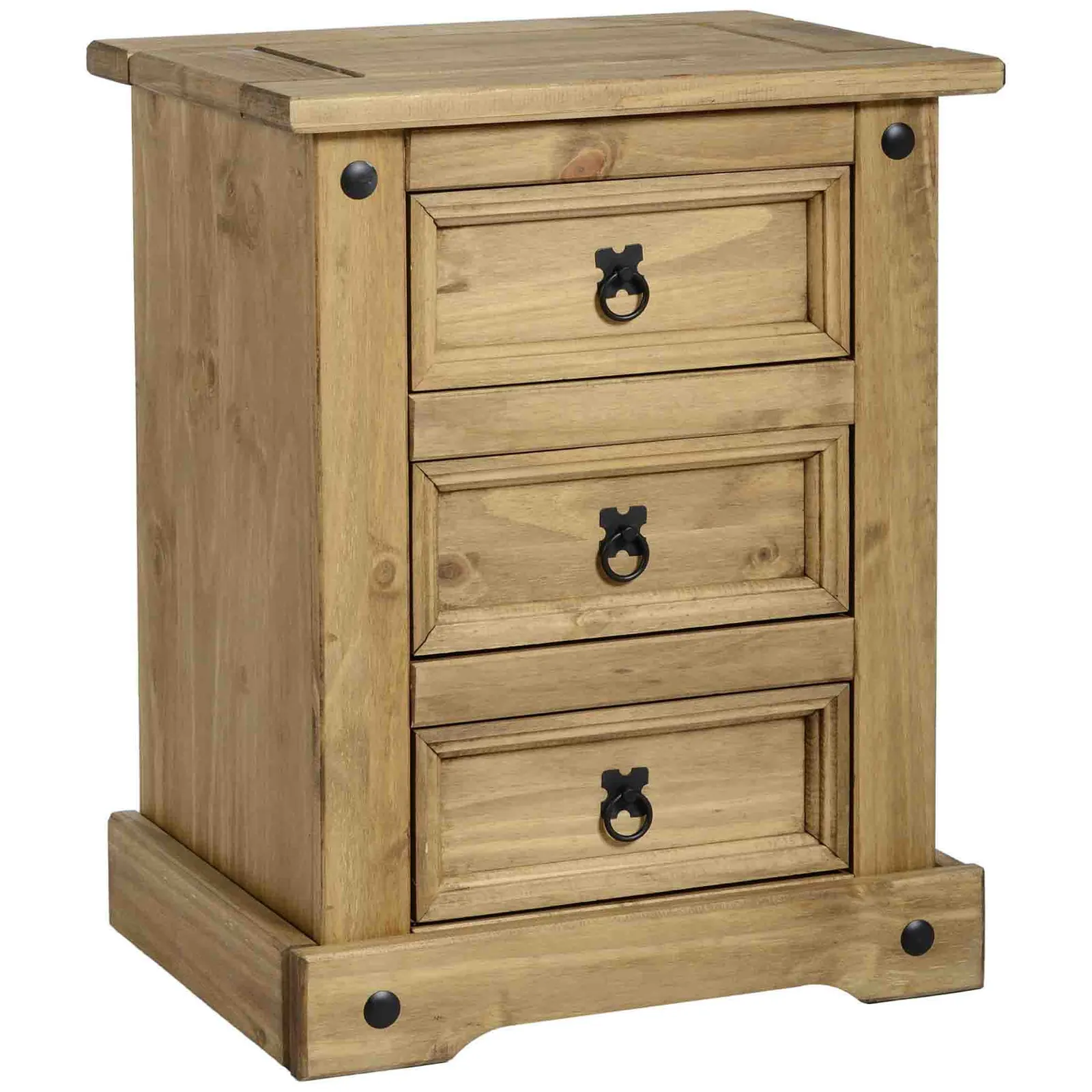 Premiere Corona 3 Drawer Bedside Table, Pine