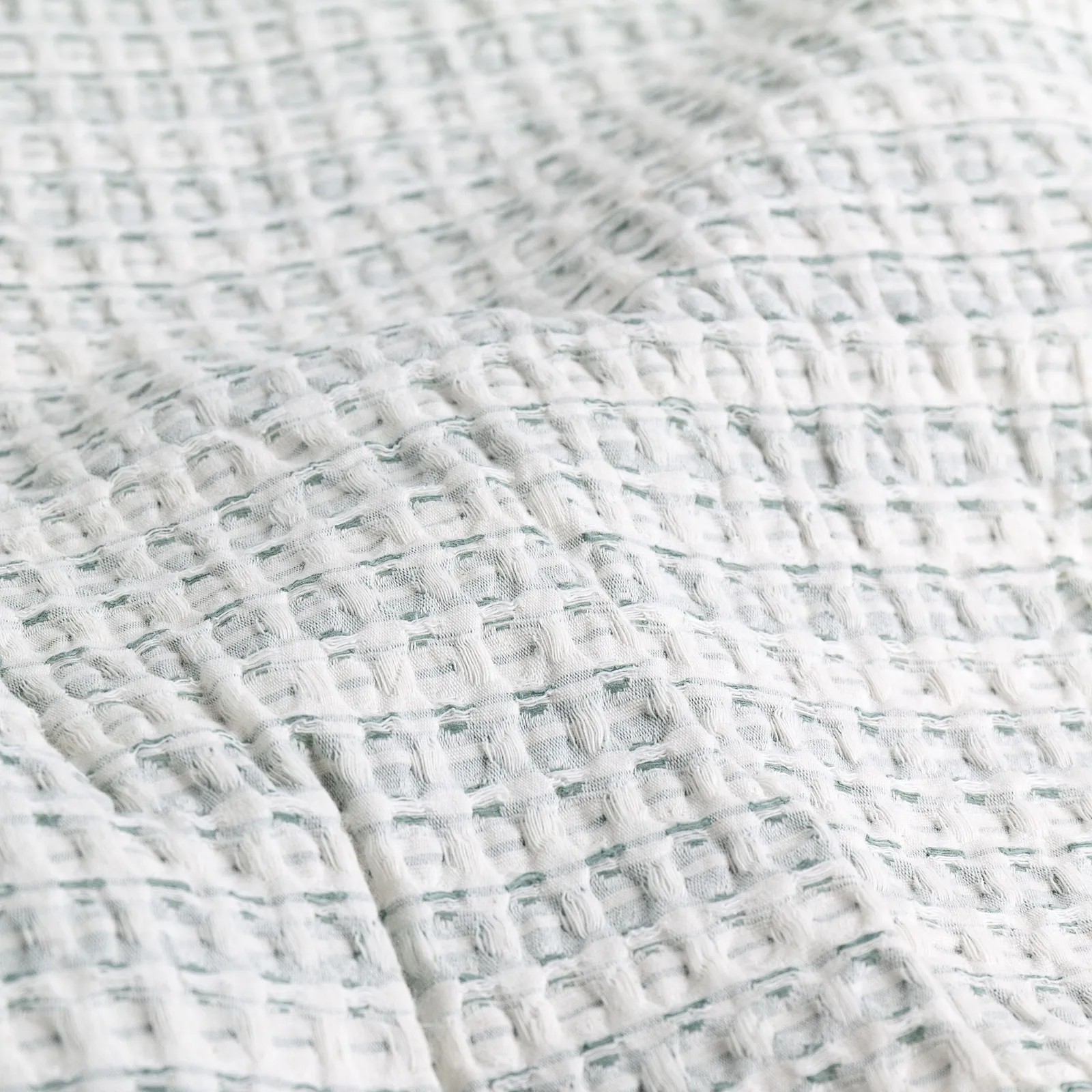 Yard Waffle 100% Cotton Textured Bedspread in Light Green 6