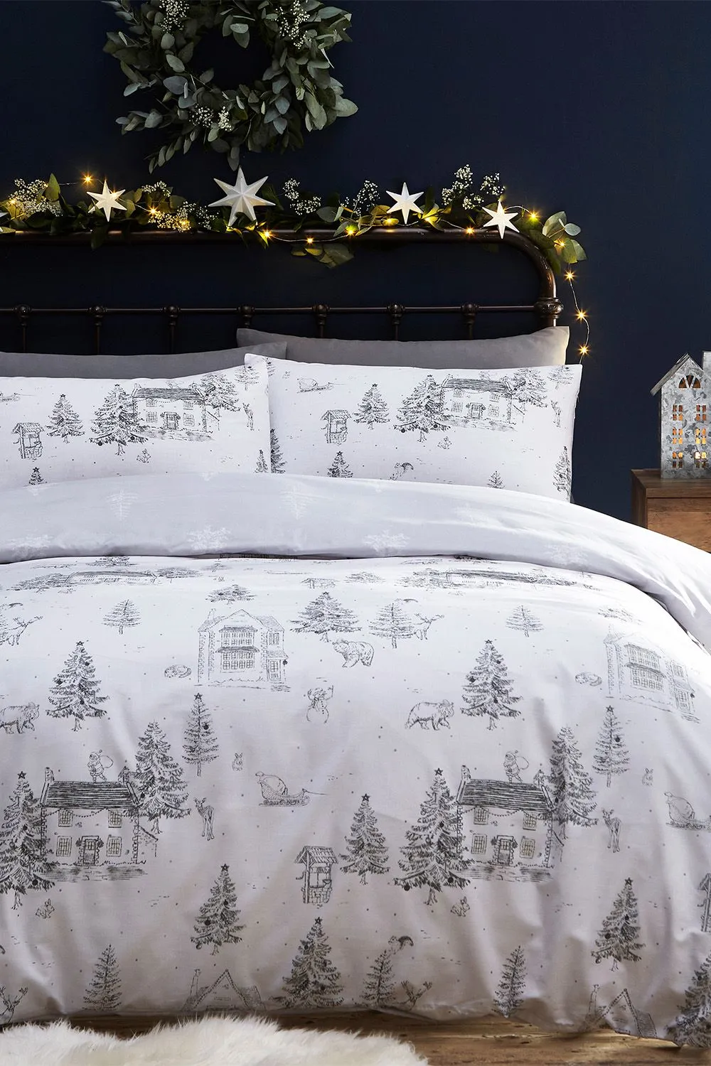 Furn Midwinter Toile Festive Reversible Duvet Cover Set in White