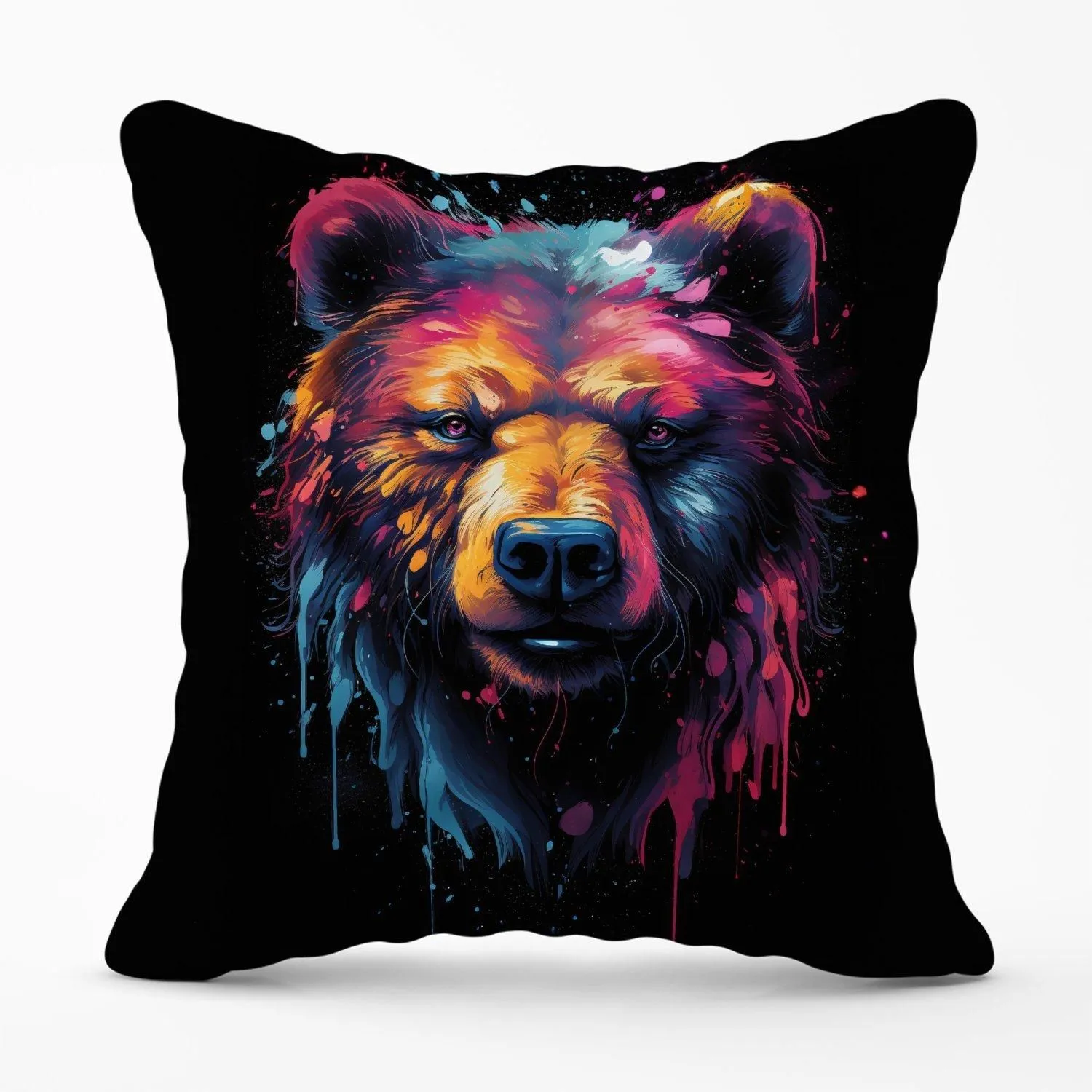 Warren Reed - Designer Splashart Bear Face Outdoor Cushion in Brown