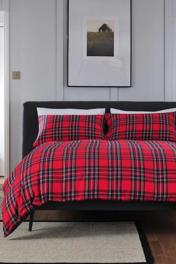 Red Tartan Brushed Cotton Double Duvet Set