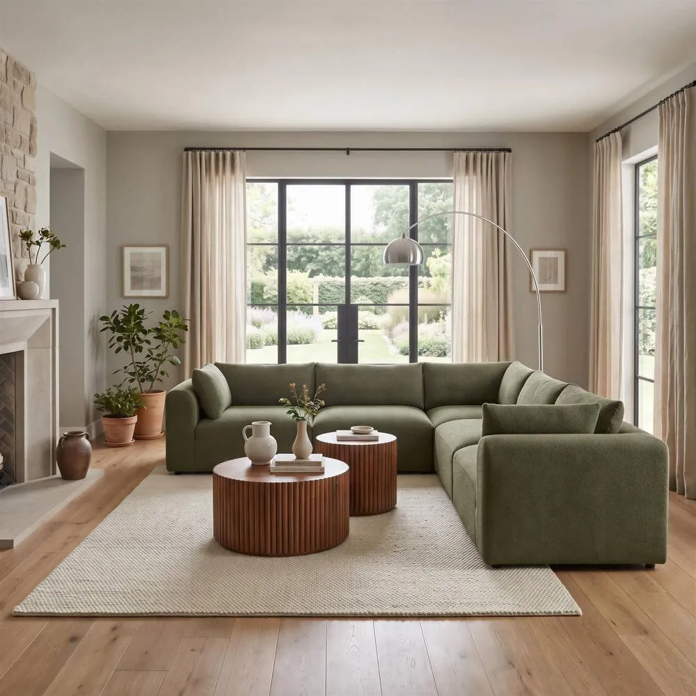 FurnitureboxUK Drift Boucle Fabric 4 Seater Modular Corner Sofa in Green 3