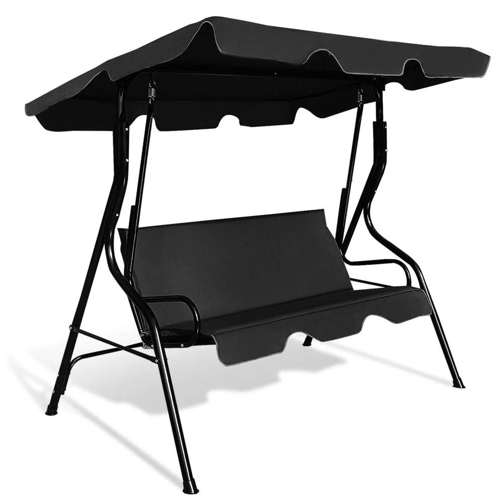 Costway Garden Patio Metal Swing Chair 3 Seater Hammock Bench Swinging Cushioned Seat in Black