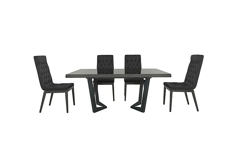 Palazzo 160cm Extending Dining Table in Silver Birch with 4 Capitonne Buttoned Chairs - Scarlet Dark Grey