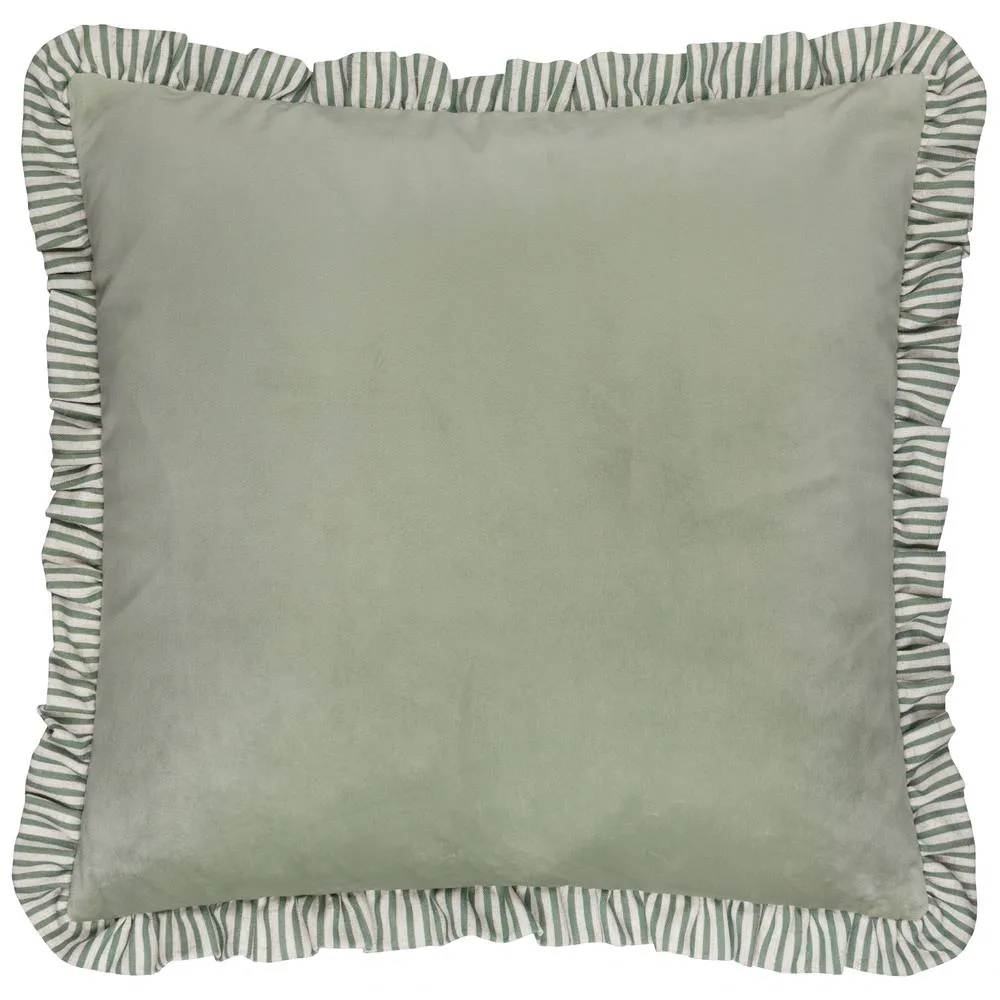 Wylder Solene Ruffle Matte Velvet Cushion in Light Green 2