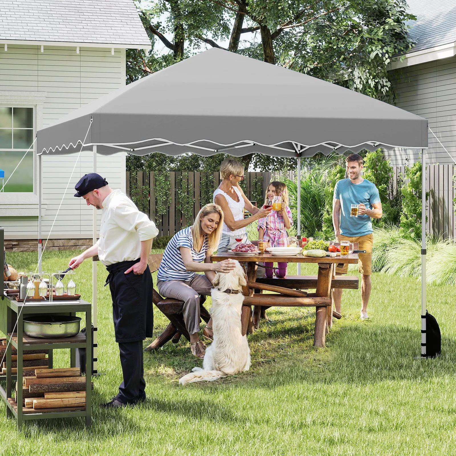 Costway 300 x 300 cm Pop up Canopy Tent Portable Foldable Patio Shelter in Grey 2
