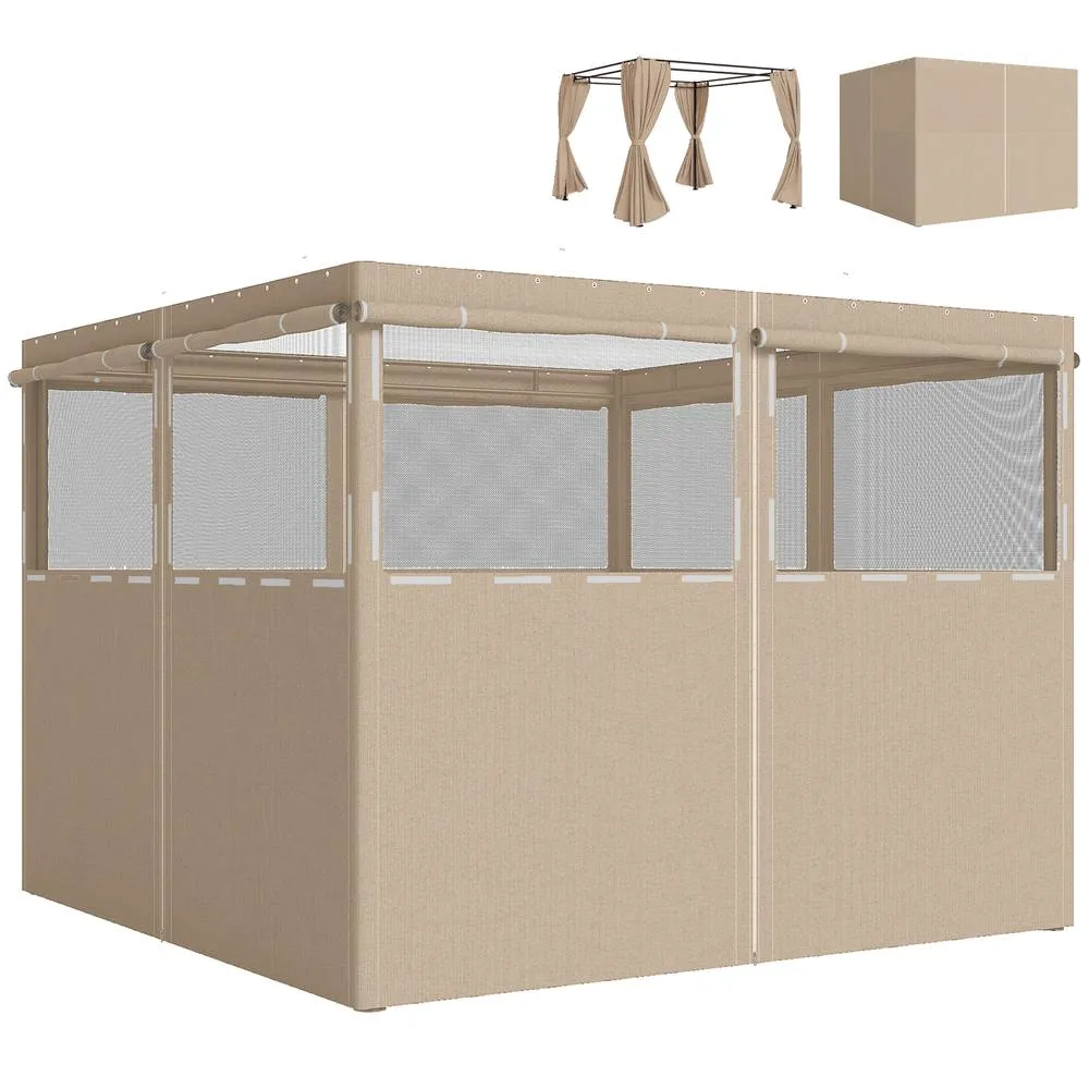 OUTSUNNY 3 x 3 m Gazebo Replacement Curtains Privacy Panel Set in Khaki 2