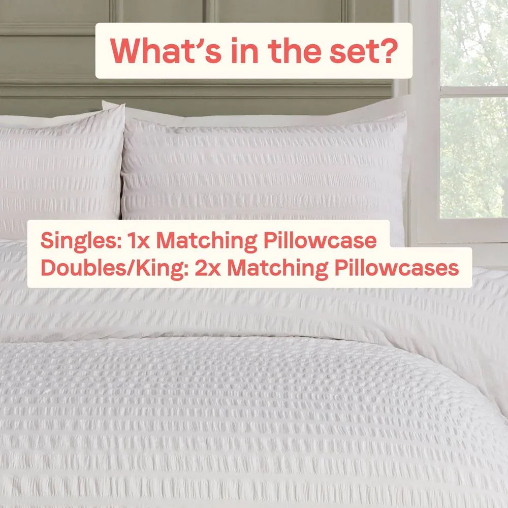Rapport Home Seersucker Polycotton Luxury Duvet Cover Set with Pillowcase in White 4