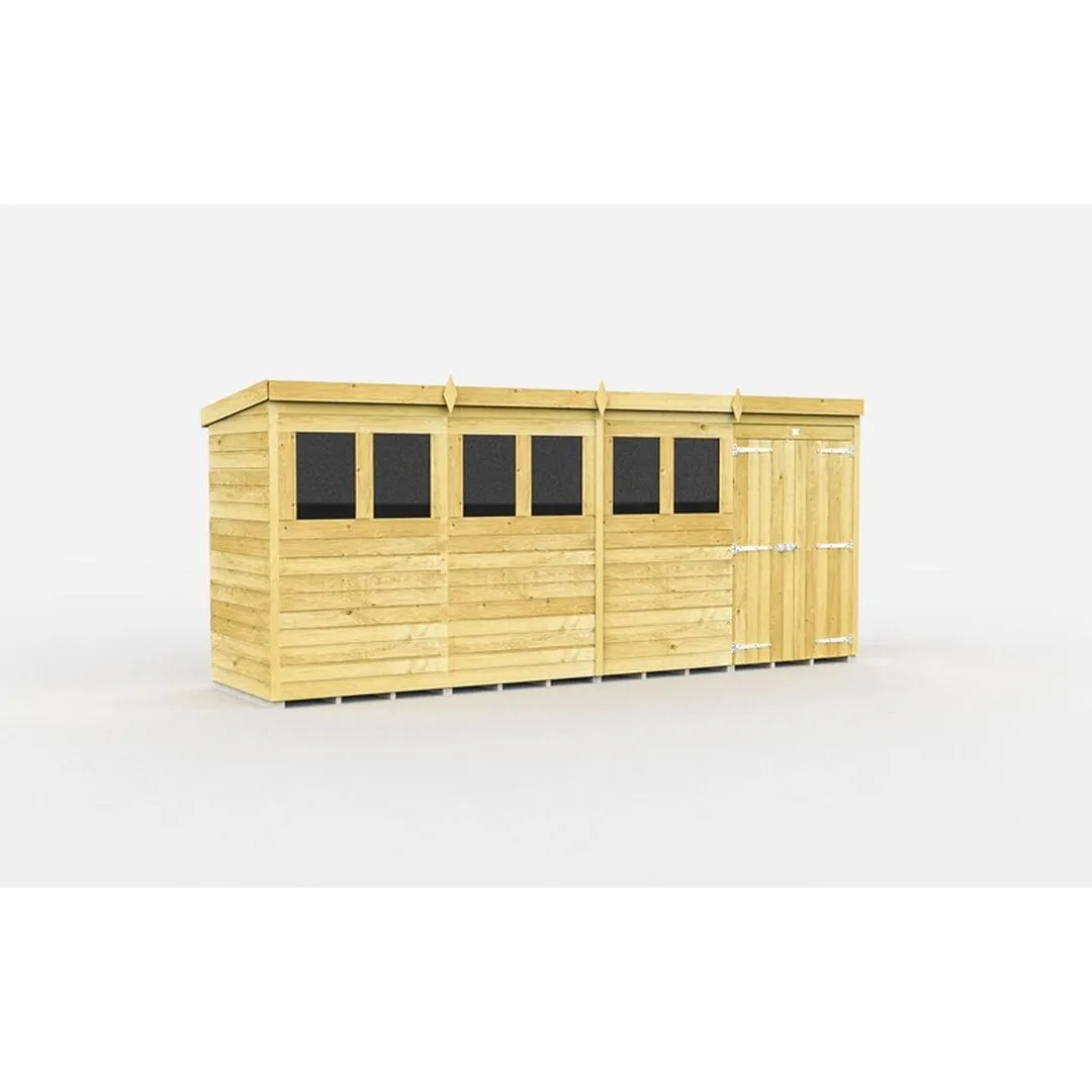 Buttercup Farm 16 x 4 Feet Pent Shed - Double Door W/ Windows - L118 x W474 x H201 cm in Brown