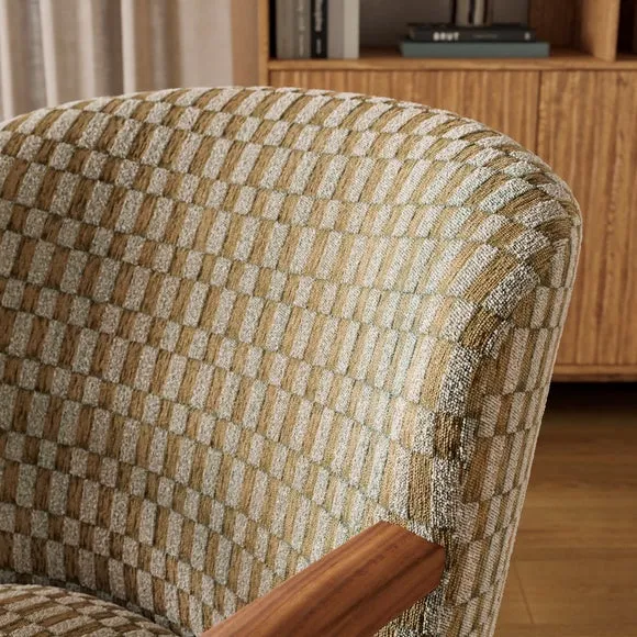 Clara Checkerboard Chenille Wooden Arm Accent Chair 3