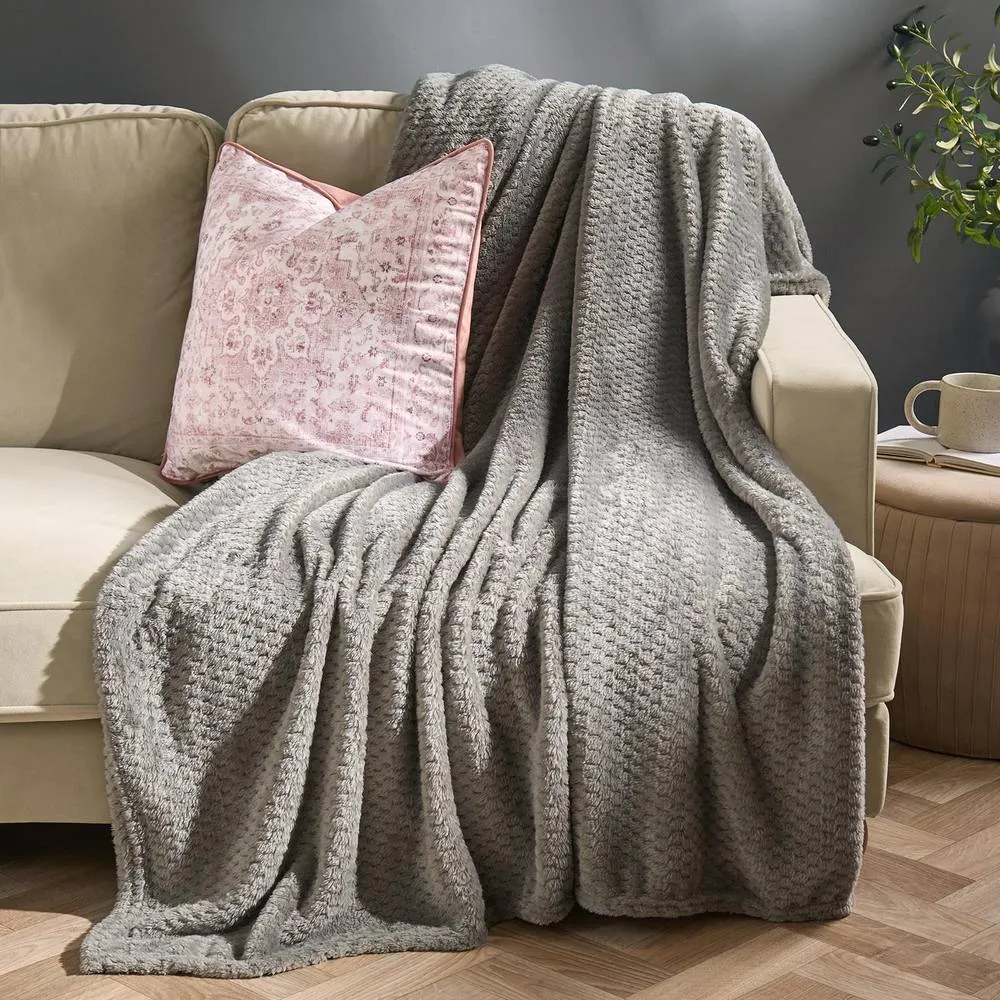 OHS Luxury Large Waffle Honeycomb Mink Warm Throw in Mid Grey